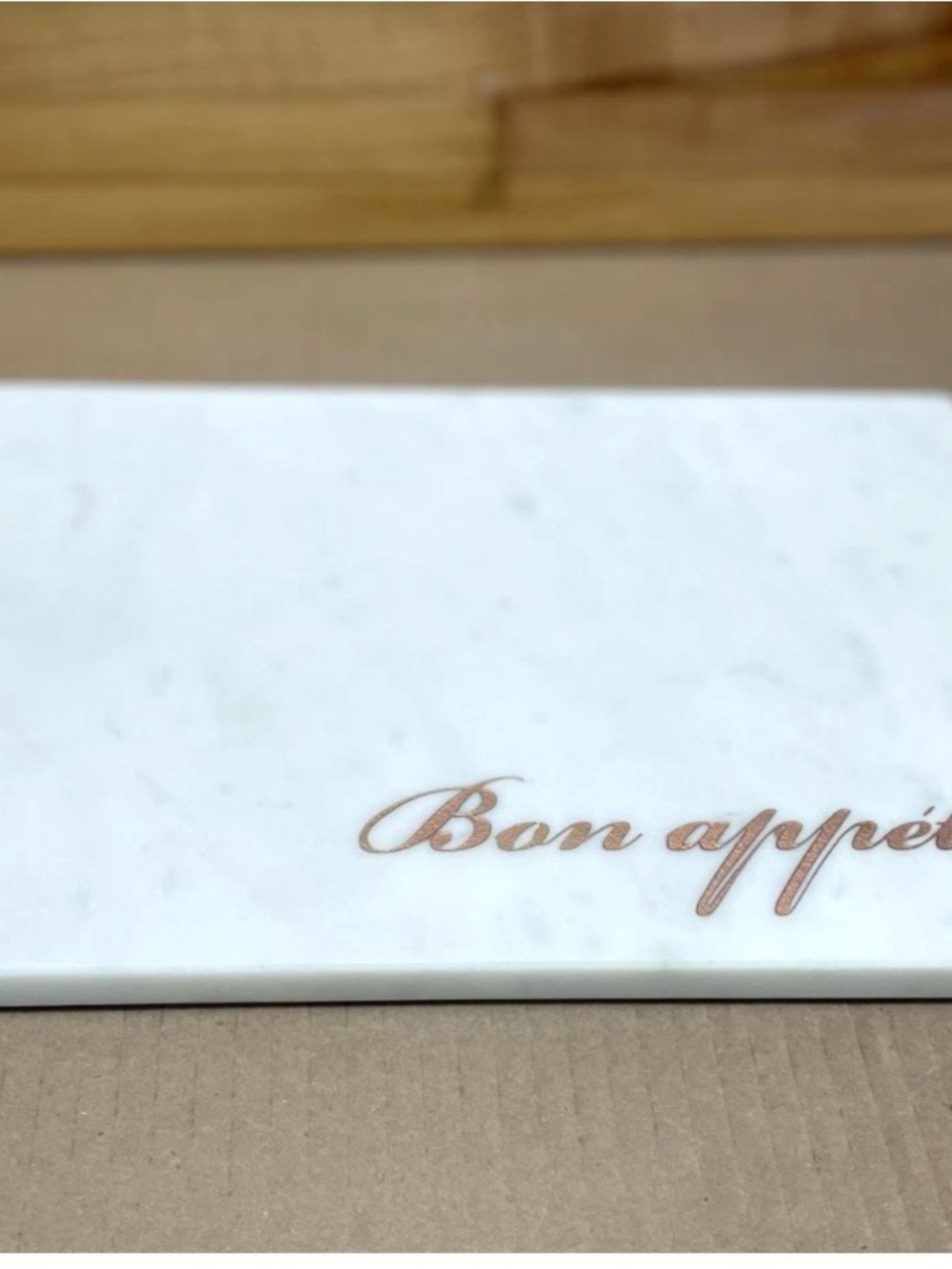 Thirstystone. Marble-White Serving piece- Rose Gold Script